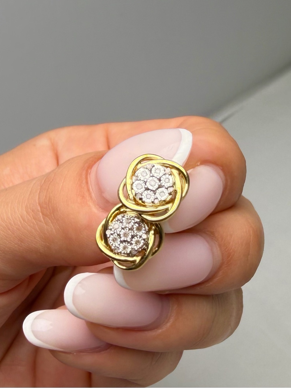 Natural Diamond Honeycomb Cluster Stud Earrings 11mm 0.10ctw Gold Over 925